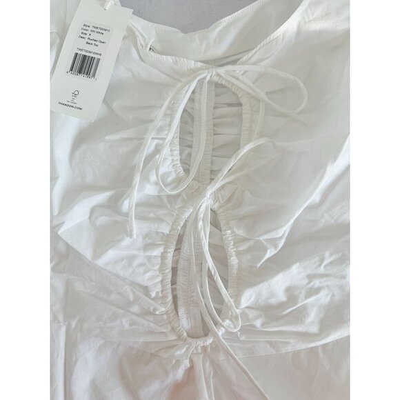 NWT Ruched White Open‎ Back Top By Thakoon Size 8 100% Cotton Short Puff Sleeves - Picture 9 of 11